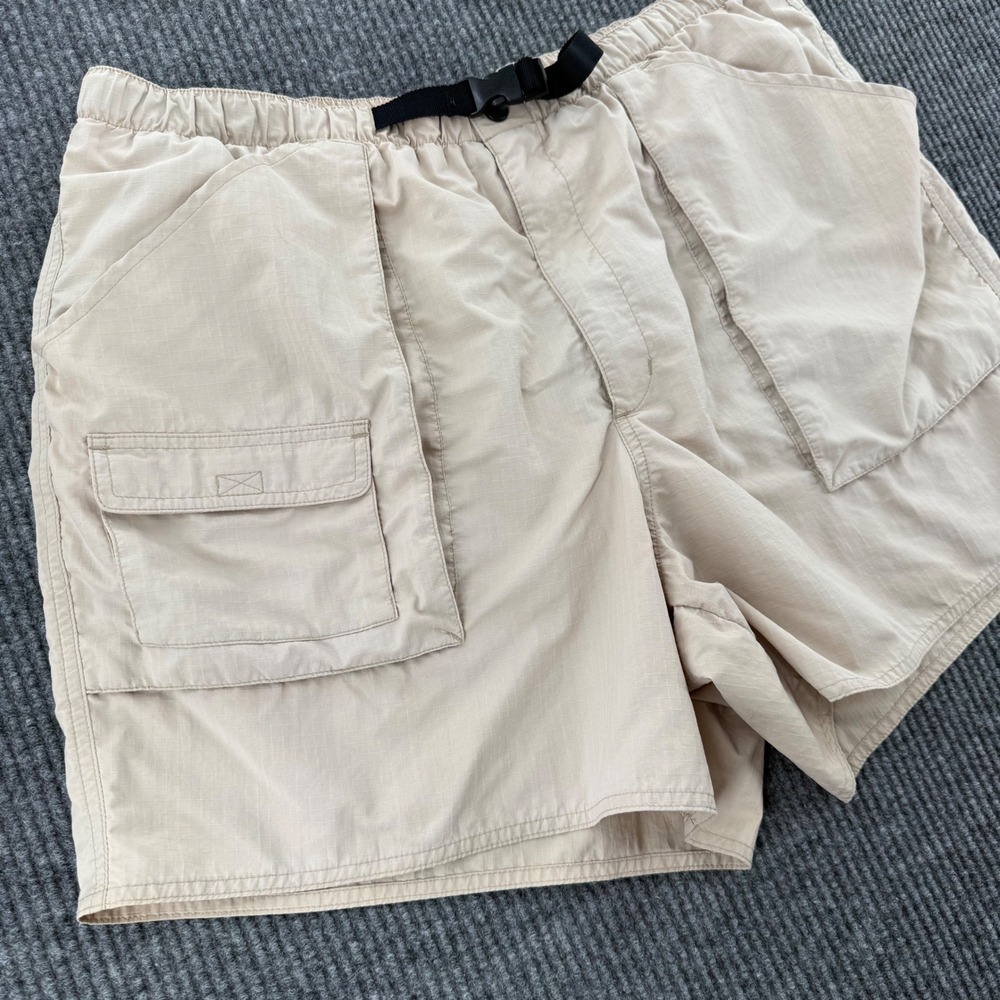 Lands End Mens XL 40-42 Tan Ripstop Nylon Cargo Swim Trunks Board Shorts